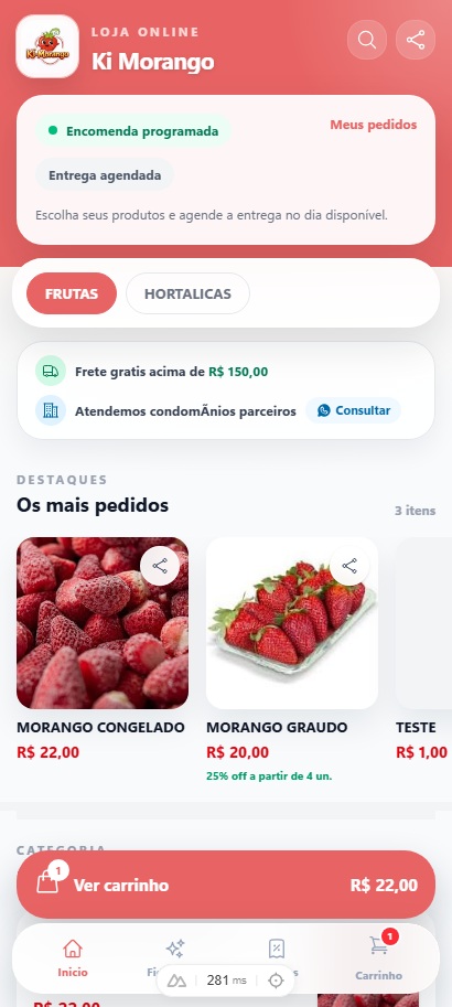 Loja virtual publicada no celular